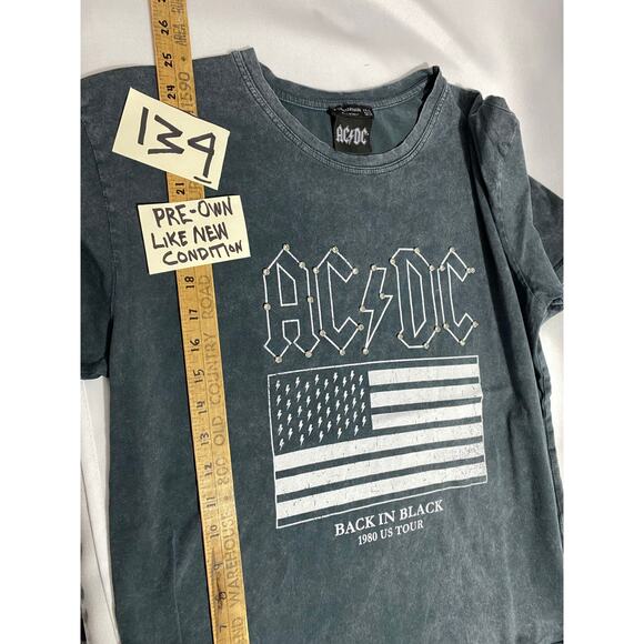 AC/DC Shirt Womens Size XL Gray Short Sleeve *Diamond accents* Stradivarius - Picture 2 of 10
